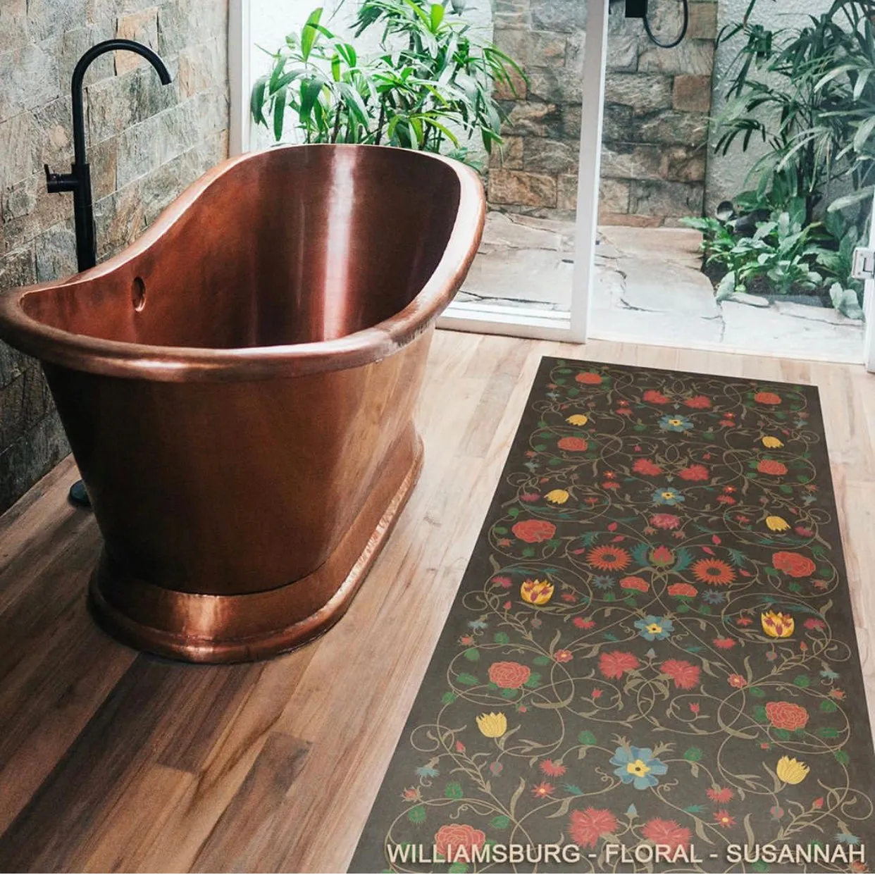 Williamsburg Floral "Susannah" Vinyl Floorcloth - Spicher & Co.