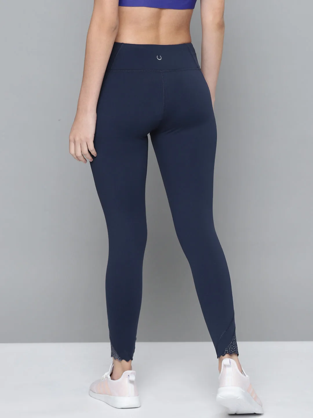 Women's Blue Solid Quick Dry Cropped Tights