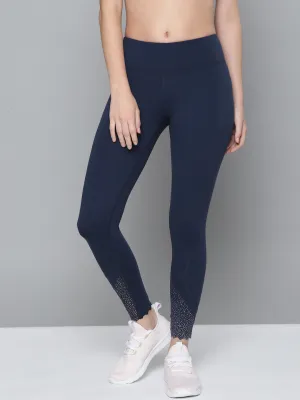 Women's Blue Solid Quick Dry Cropped Tights