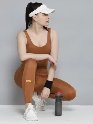 Women's Brown Solid Training Quick Dry Tights