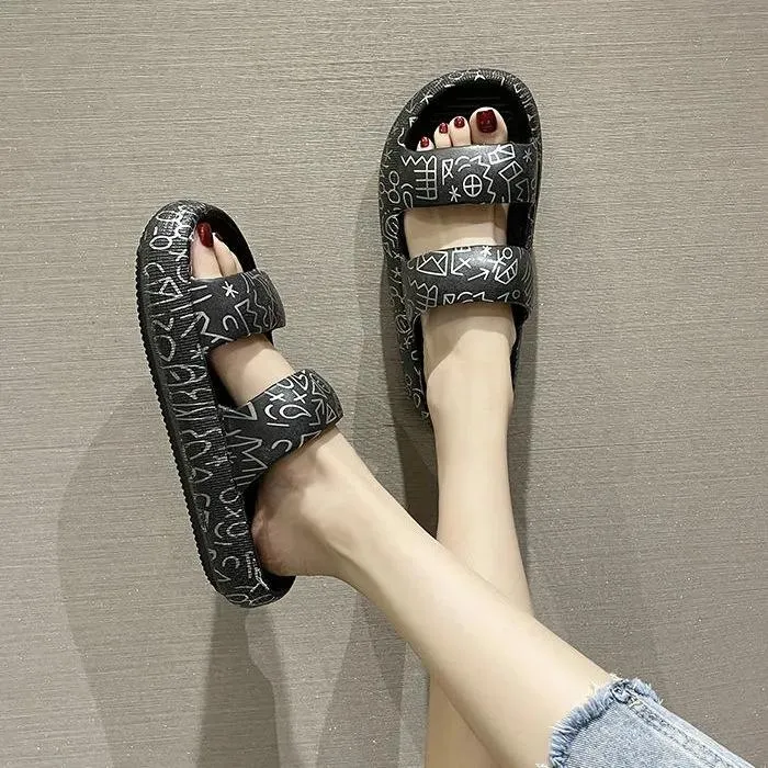 Women's Summer Thick-soled Slippers Cute Wear Out Non-slip Couples Beach Sandals and Slippers for Men's Flip-flops