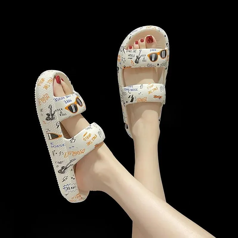 Women's Summer Thick-soled Slippers Cute Wear Out Non-slip Couples Beach Sandals and Slippers for Men's Flip-flops