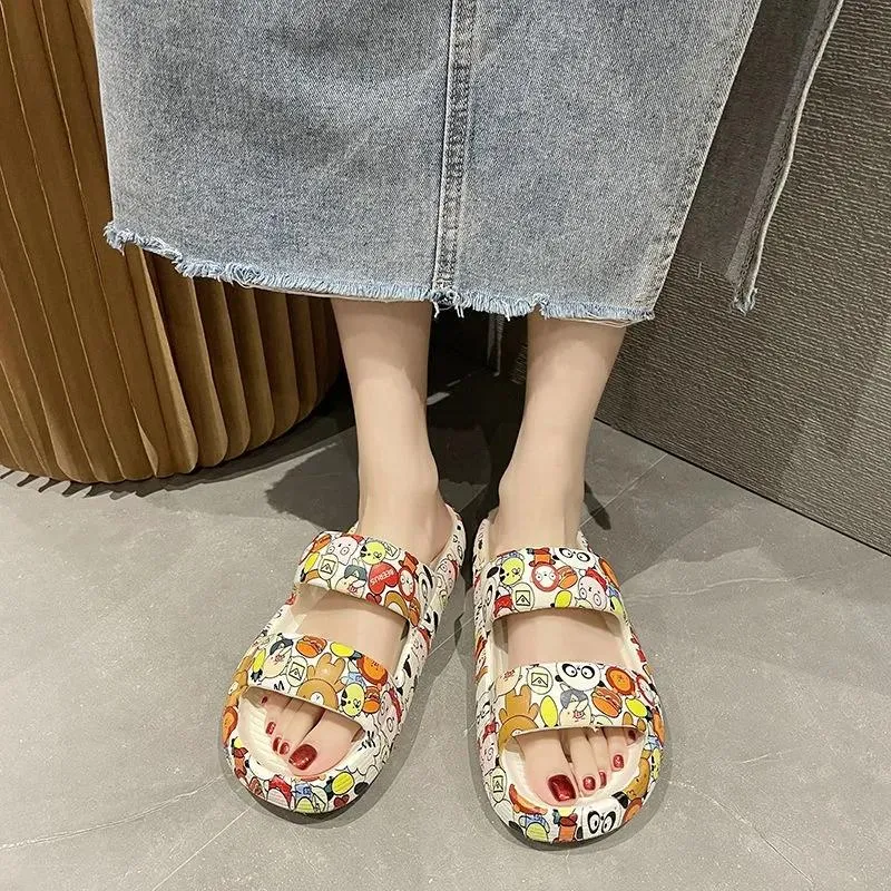 Women's Summer Thick-soled Slippers Cute Wear Out Non-slip Couples Beach Sandals and Slippers for Men's Flip-flops