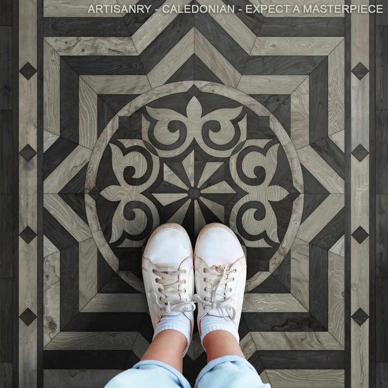 Wood Artisanry Caledonian "Expect a Masterpiece" Vinyl Floorcloth - Spicher & Co.