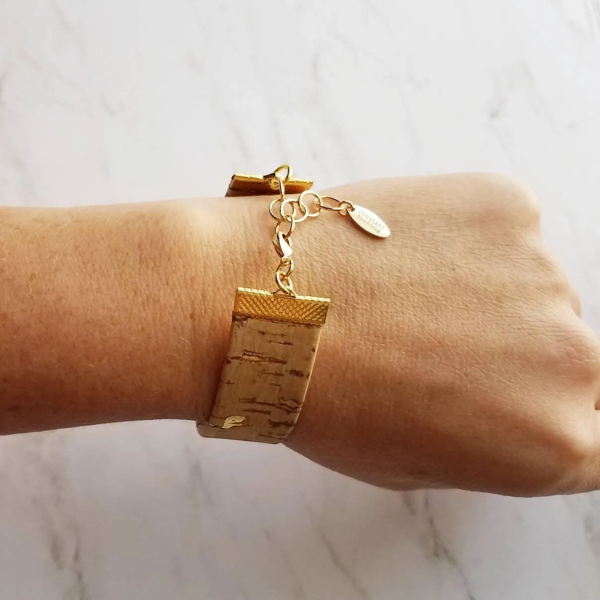 Wood Bracelet, wide cork cuff bracelet, gold adjustable chain, wood bangle, cork bangle, cork bracelet, cork wrap, woof cuff, unisex