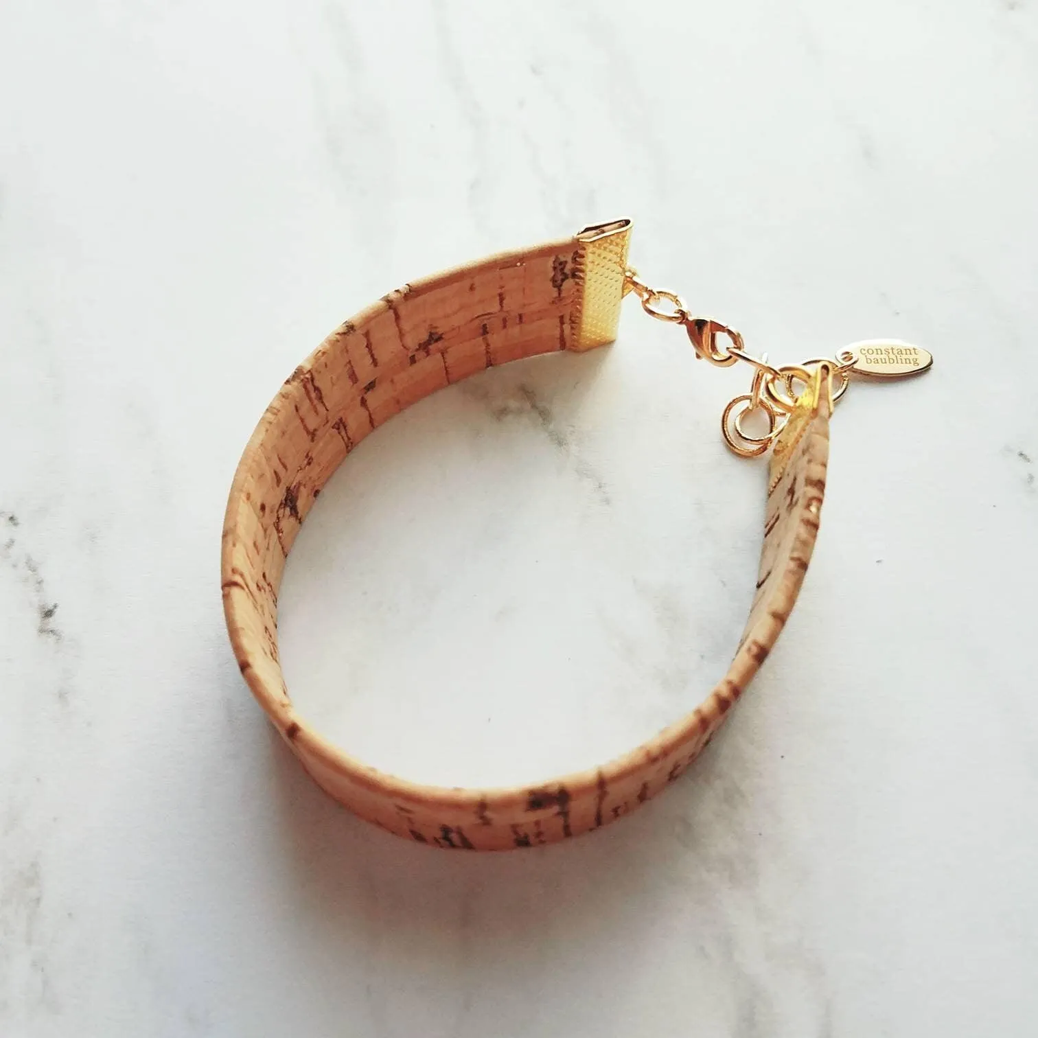 Wood Bracelet, wide cork cuff bracelet, gold adjustable chain, wood bangle, cork bangle, cork bracelet, cork wrap, woof cuff, unisex