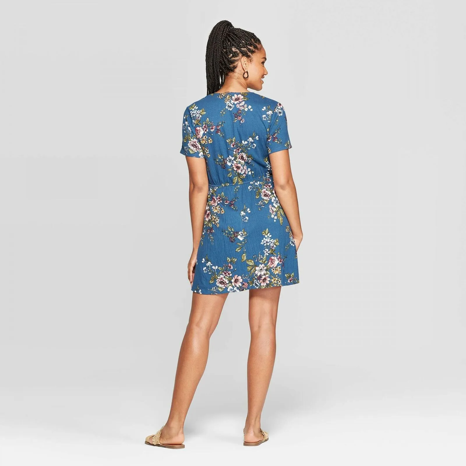 Xhilaration Women's Floral Print Short Sleeve V-Neck Wrap Knit Mini Dress