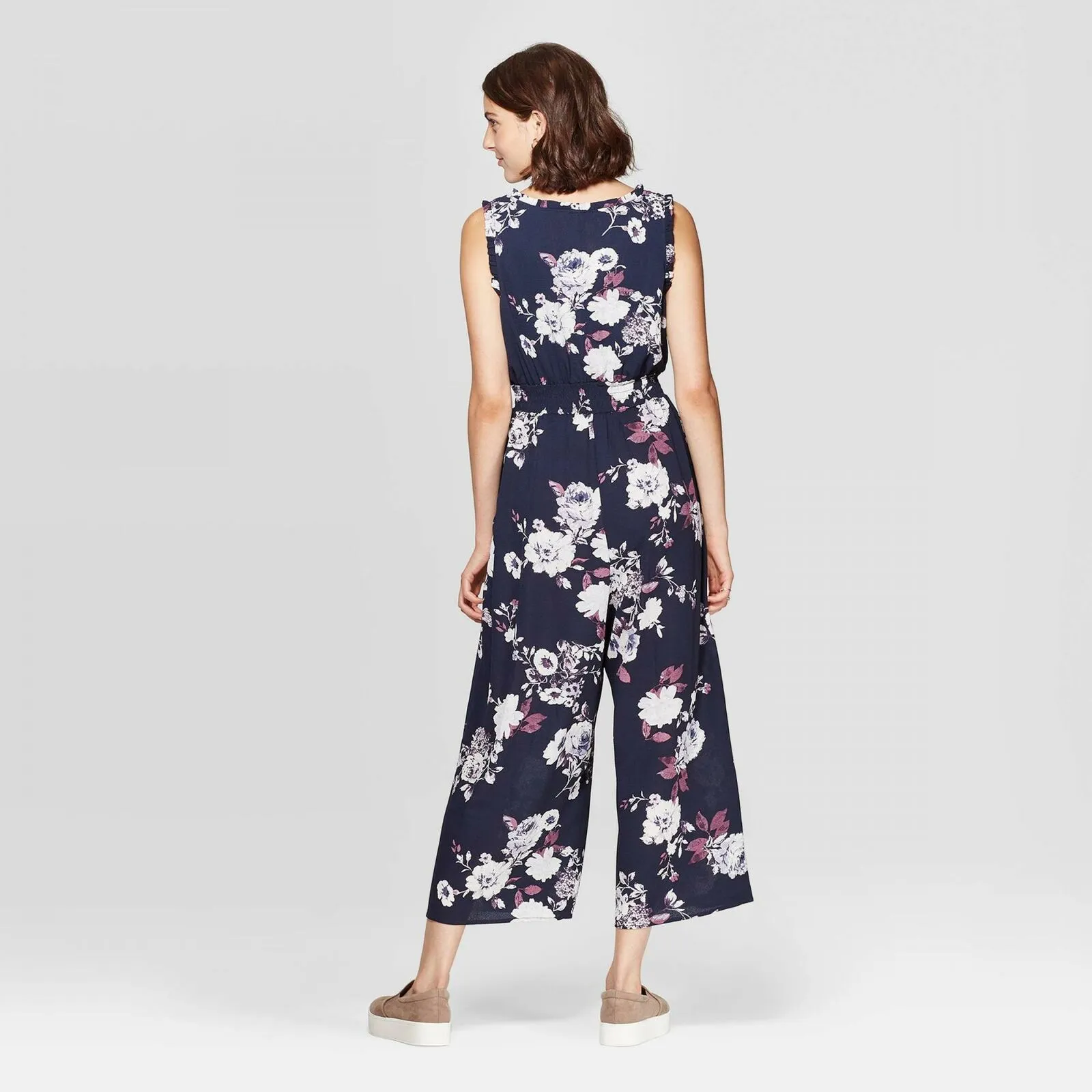 Xhilaration Women's Floral Print Sleeveless V-Neck Smocked Waist Jumpsuit