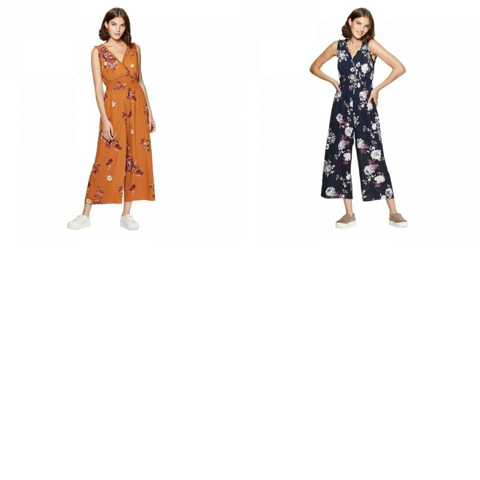 Xhilaration Women's Floral Print Sleeveless V-Neck Smocked Waist Jumpsuit