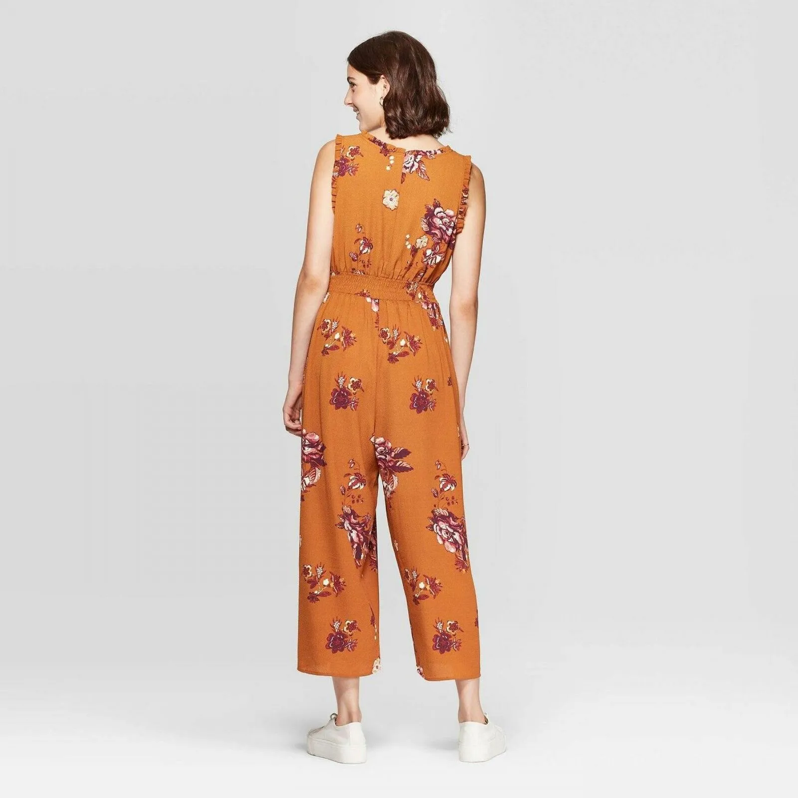 Xhilaration Women's Floral Print Sleeveless V-Neck Smocked Waist Jumpsuit