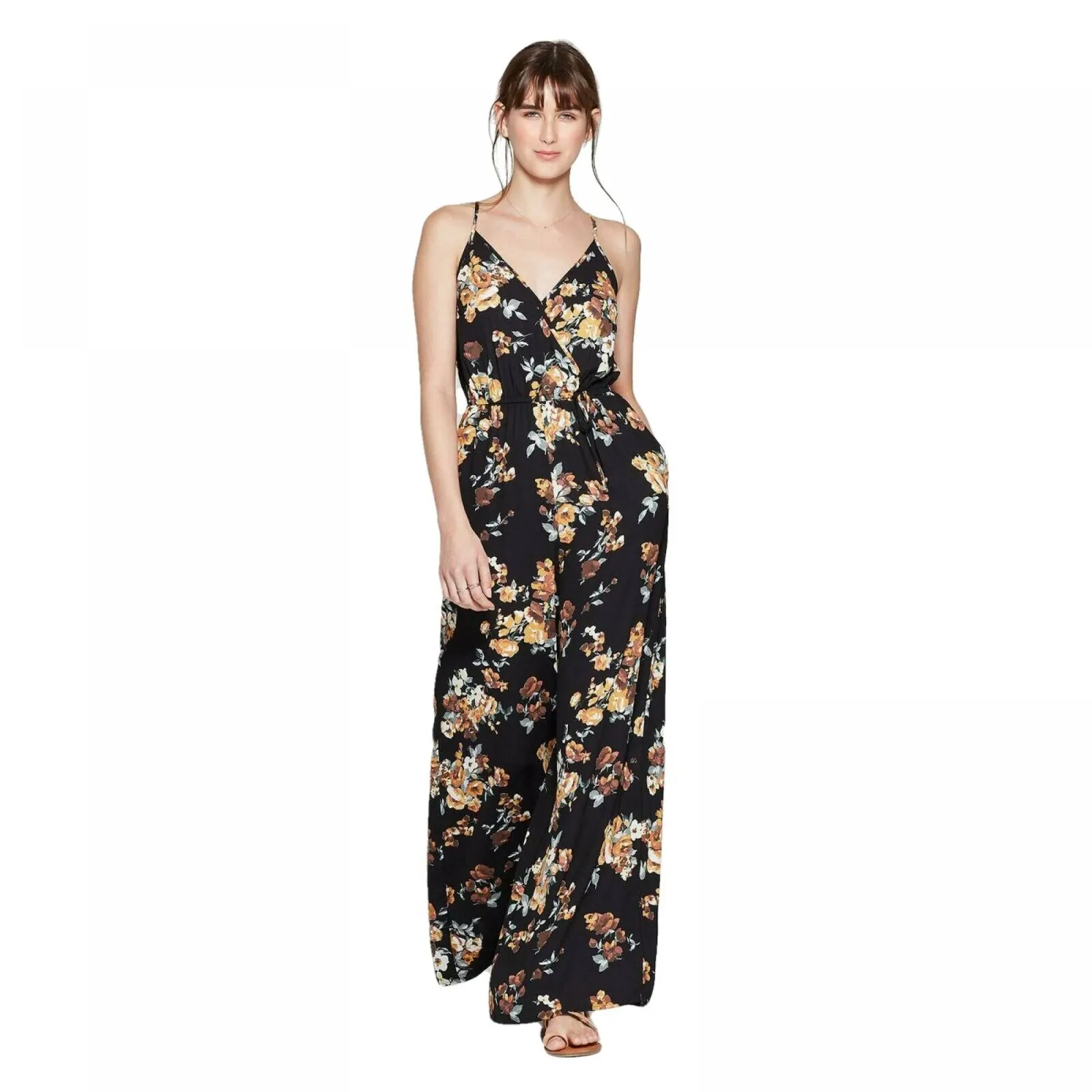 Xhilaration Women's Sleeveless Deep V-Neck Wrap Jumpsuit