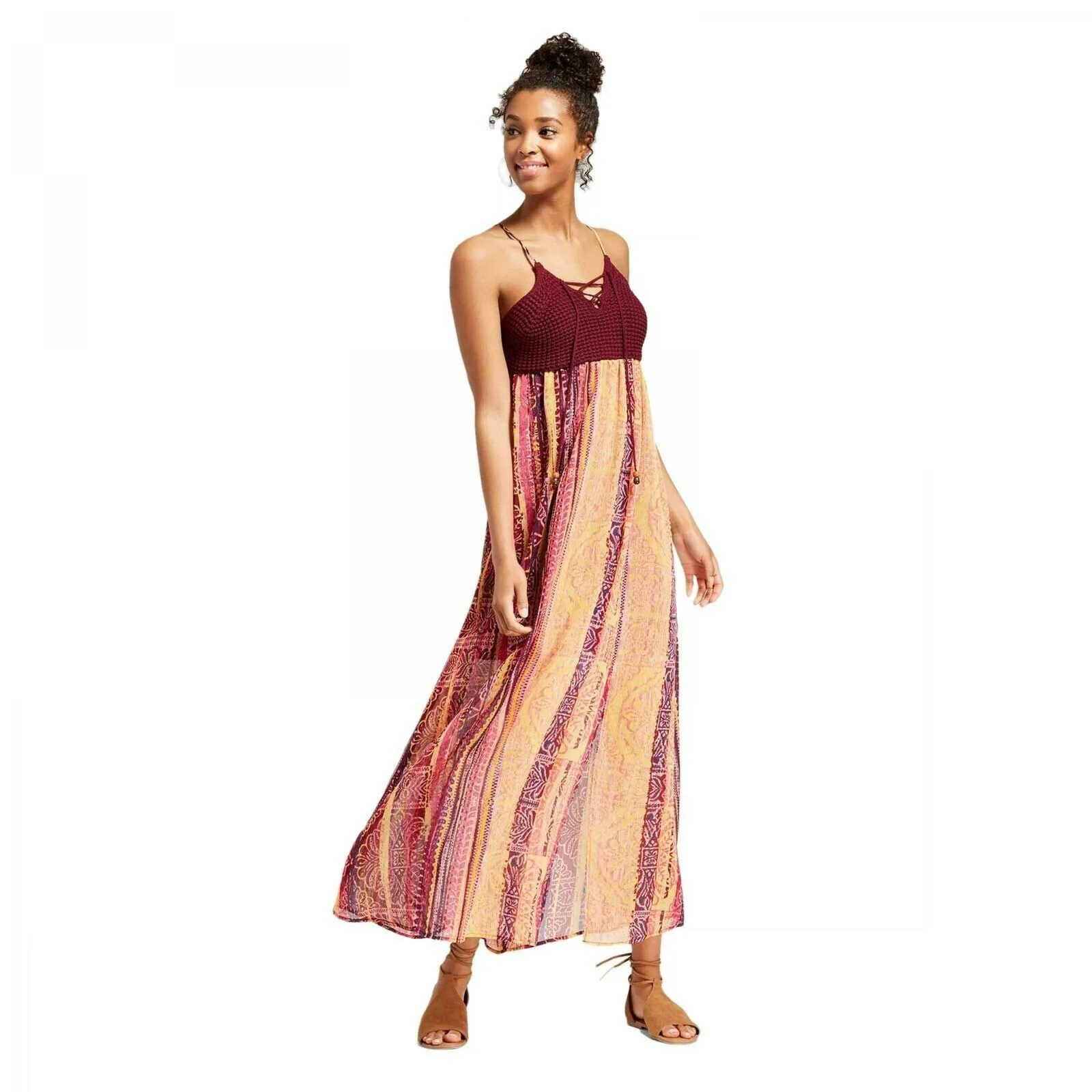 Xhilaration Women's Strappy Crochet Top Maxi Dress